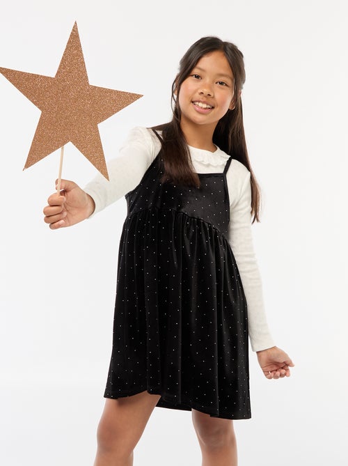 Vestido 2 em 1 em veludo com strass - Kiabi