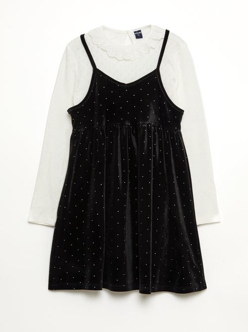 Vestido 2 em 1 em veludo com strass - Kiabi