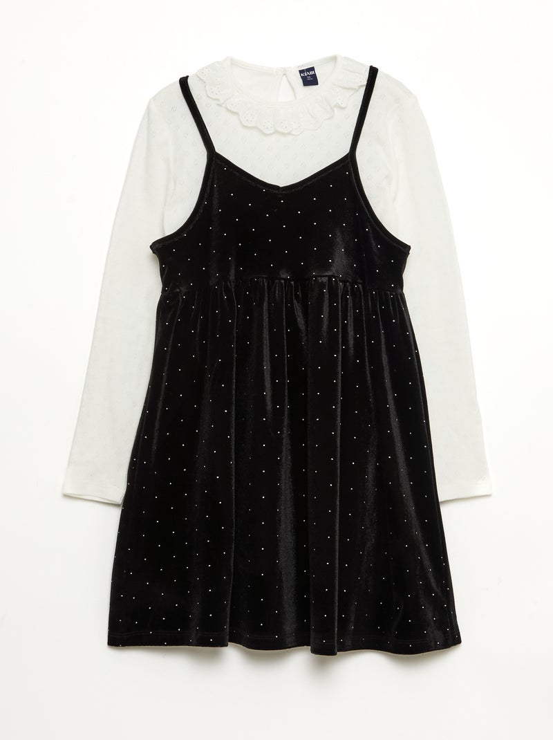 Vestido 2 em 1 em veludo com strass Preto - Kiabi