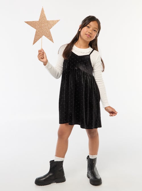 Vestido 2 em 1 em veludo com strass - Kiabi