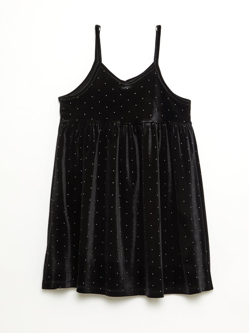 Vestido 2 em 1 em veludo com strass Preto - Kiabi