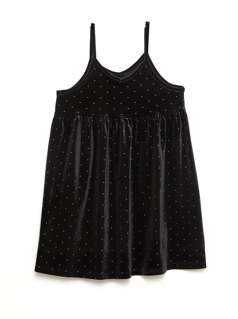 Vestido 2 em 1 em veludo com strass Preto - Kiabi