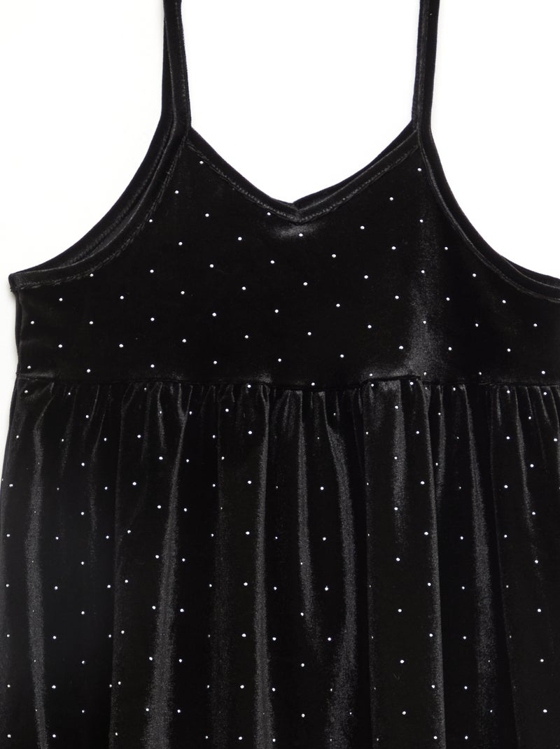 Vestido 2 em 1 em veludo com strass Preto - Kiabi