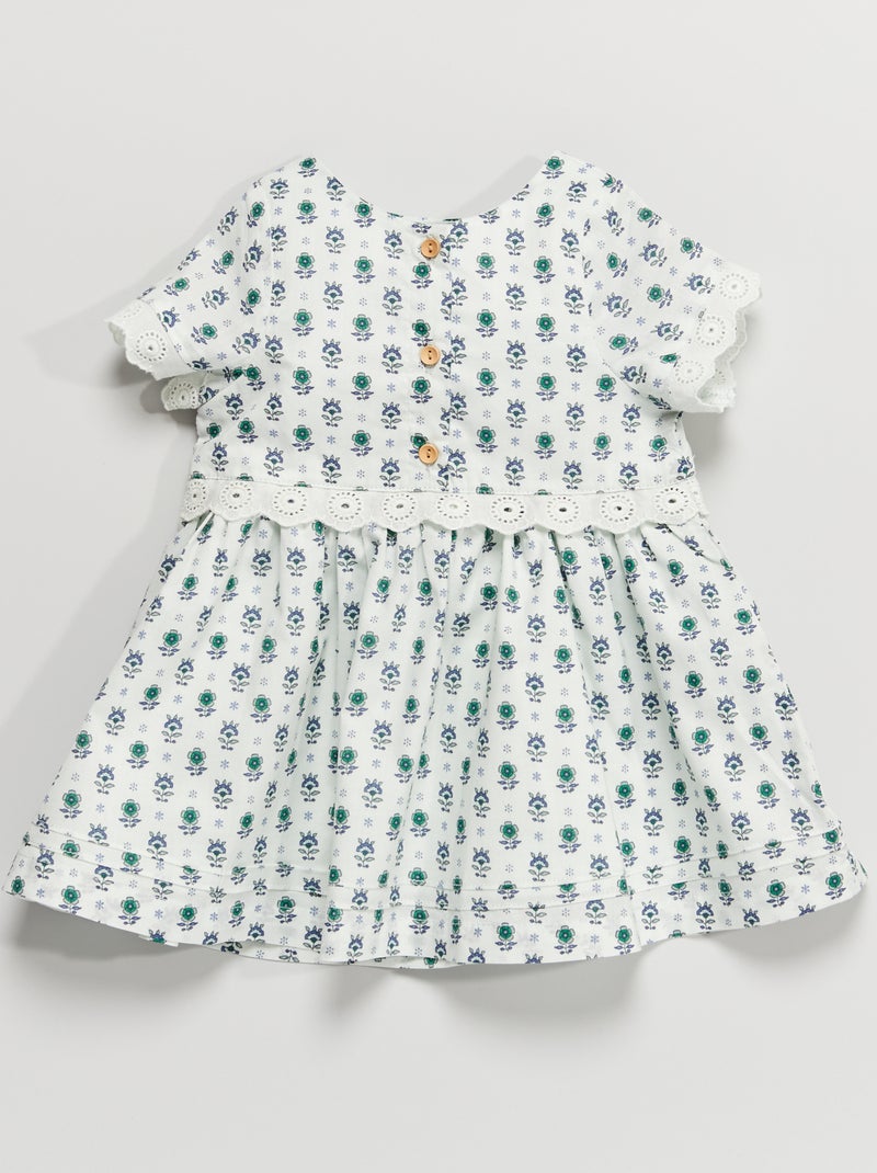 Vestido às flores com detalhes bordados AZUL - Kiabi