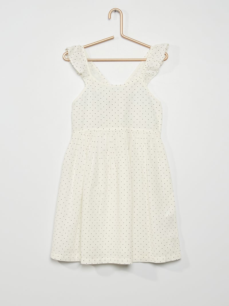 Vestido às pintas e alças com folhos BRANCO - Kiabi
