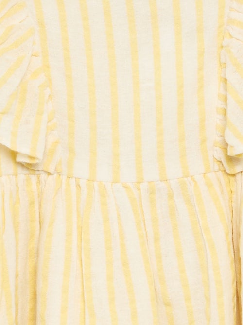 Vestido às riscas amarelas e mangas com folhos - Kiabi