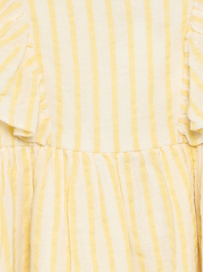 Vestido às riscas amarelas e mangas com folhos Amarelo - Kiabi