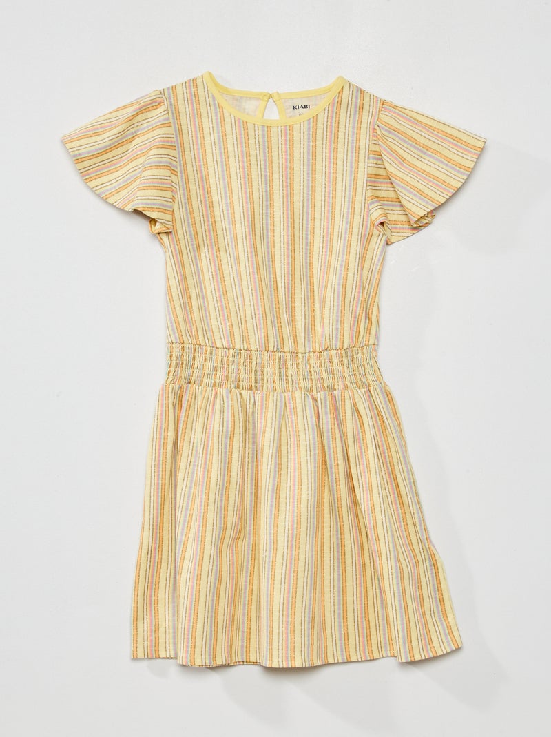 Vestido às riscas com detalhes dourados AMARELO - Kiabi