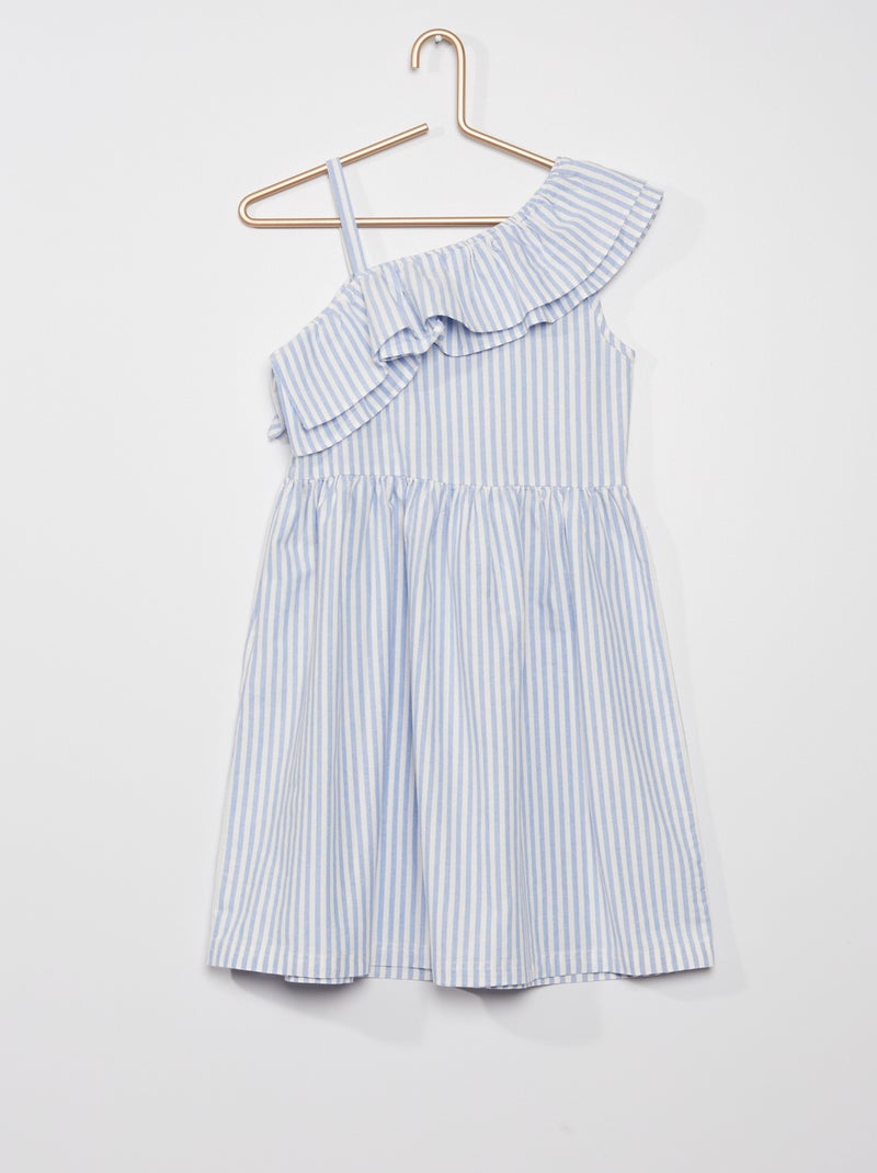 Vestido às riscas com gola assimétrica AZUL - Kiabi