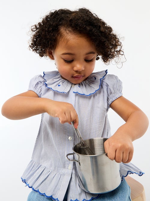 Vestido às riscas com mangas curtas e base com folho - Kiabi