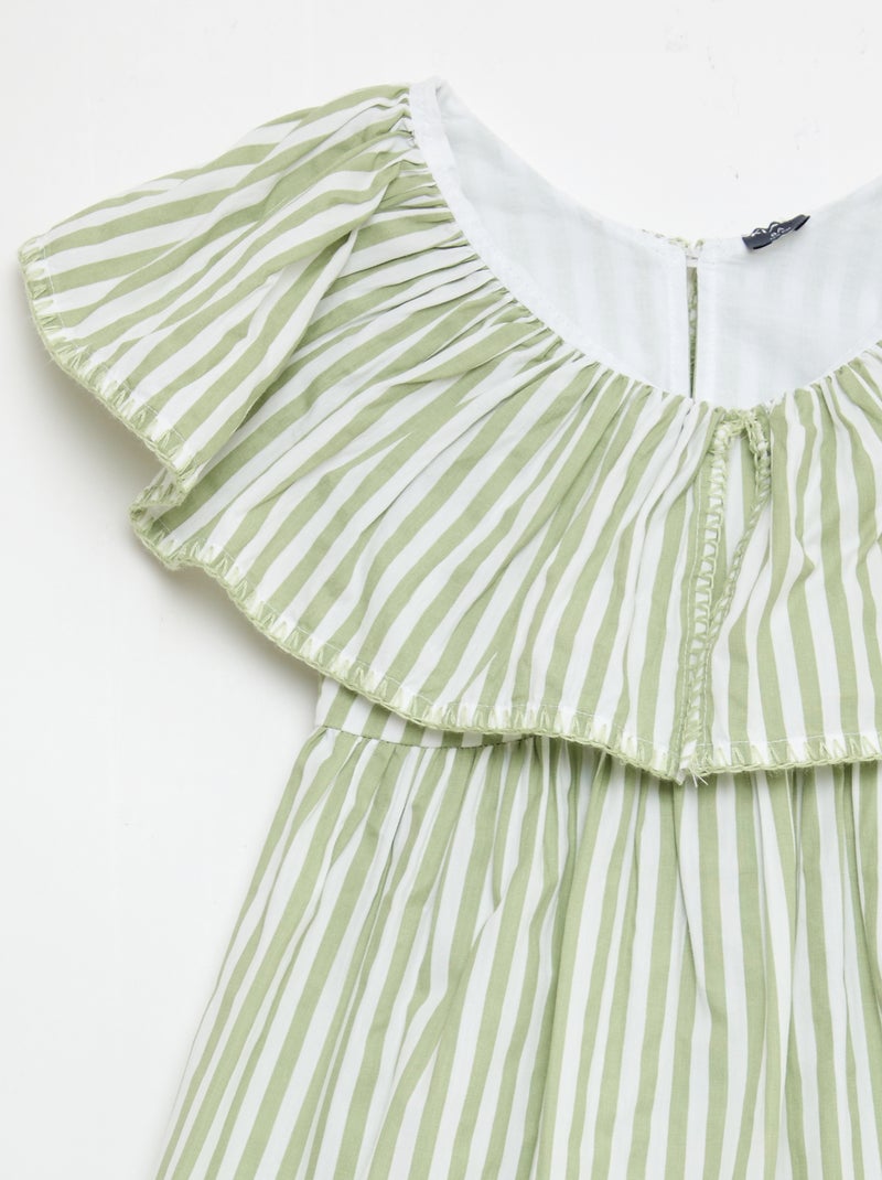 Vestido às riscas em algodão Verde - Kiabi