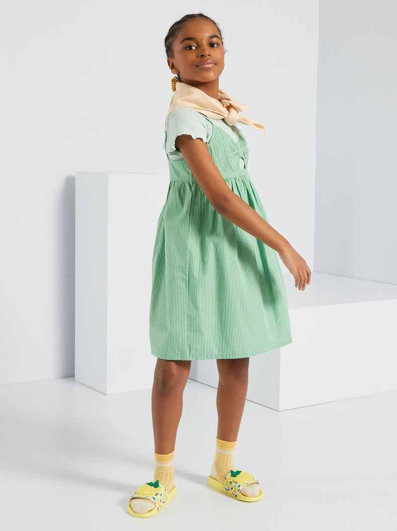 Vestido às riscas em algodão VERDE - Kiabi