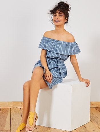 Vestido às riscas em cambraia - Kiabi