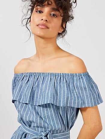 Vestido às riscas em cambraia - Kiabi