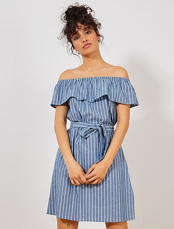 Vestido às riscas em cambraia - Kiabi