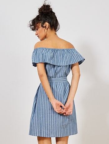 Vestido às riscas em cambraia - Kiabi