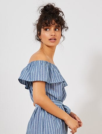 Vestido às riscas em cambraia - Kiabi