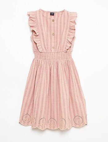 Vestido às riscas em linho e algodão