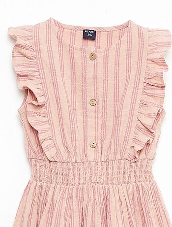 Vestido às riscas em linho e algodão