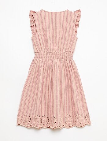 Vestido às riscas em linho e algodão