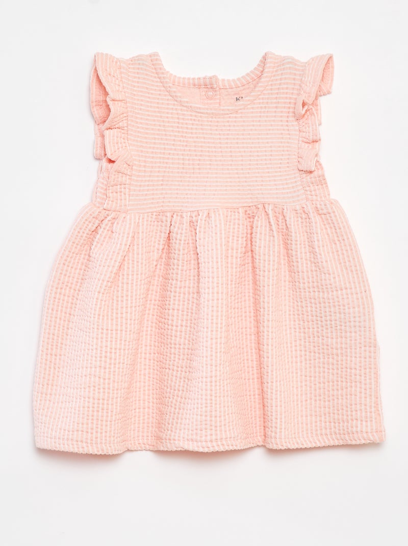 Vestido às riscas em seersucker Rosa - Kiabi