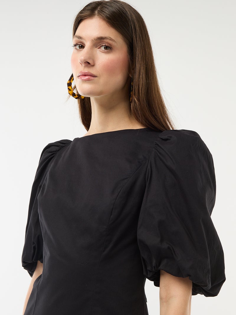 Vestido balonê de manga curta Preto - Kiabi