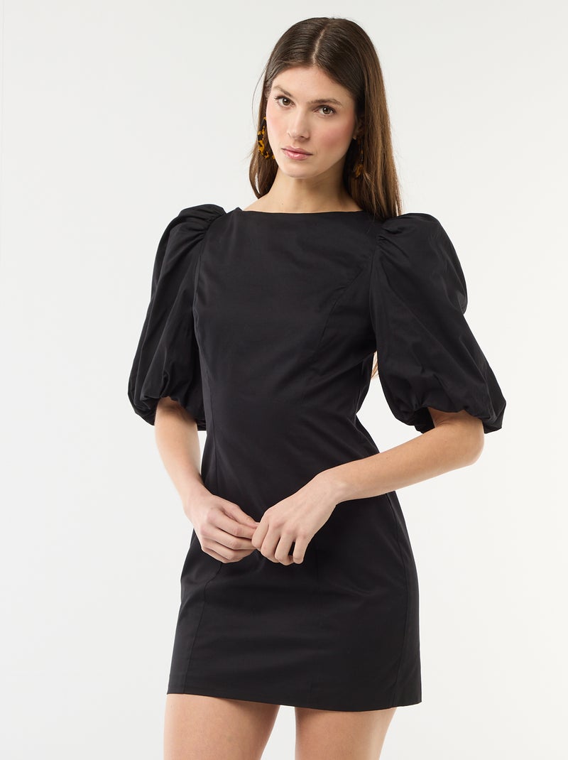 Vestido balonê de manga curta Preto - Kiabi