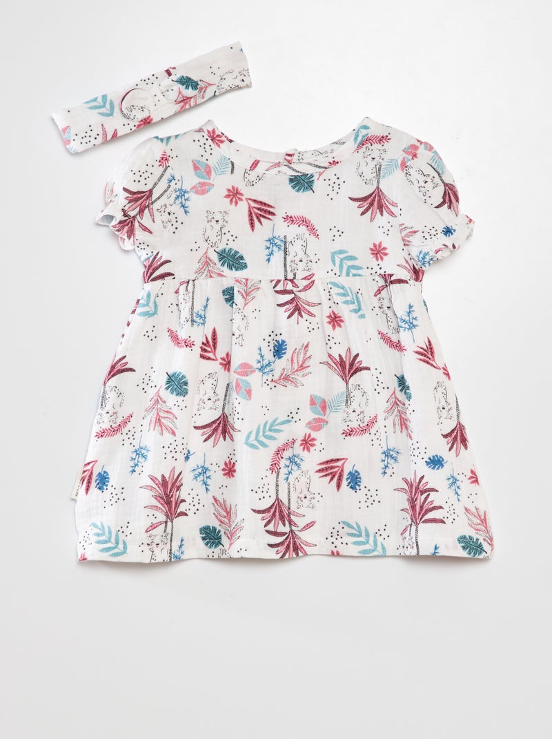 Vestido + bandolete em gaze de algodão estampado 'Petit Béguin' BEGE - Kiabi