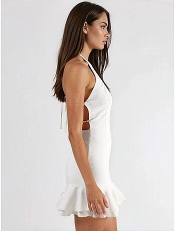 Vestido bengalin em linha a com folhos hiccup