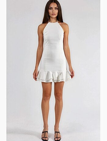 Vestido bengalin em linha a com folhos hiccup