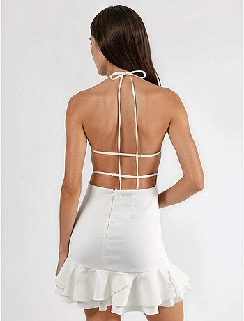 Vestido bengalin em linha a com folhos hiccup
