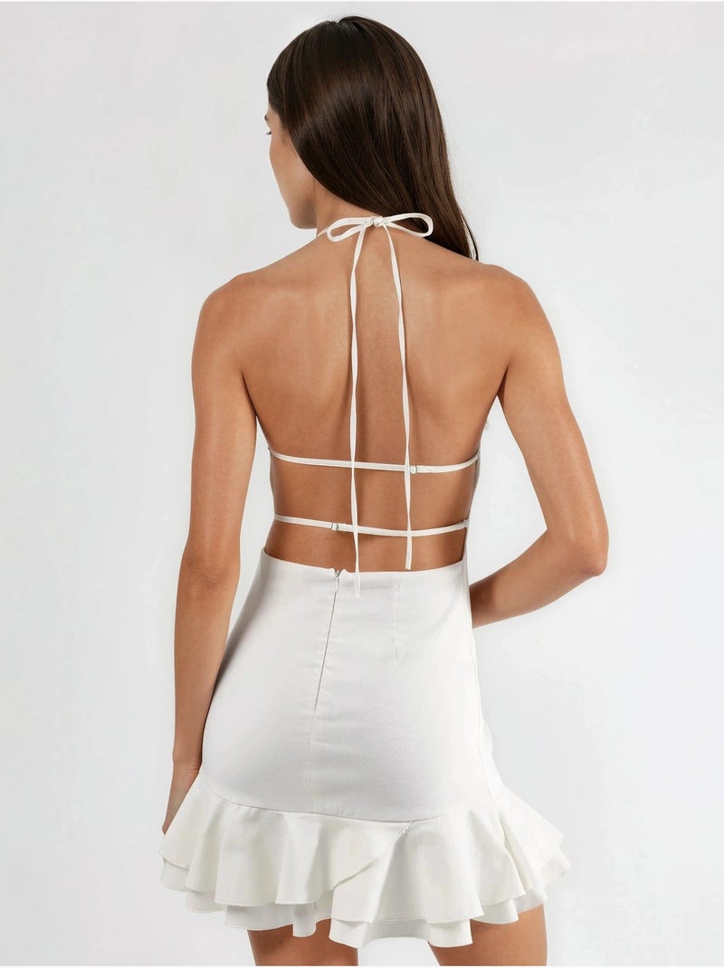 Vestido bengalin em linha a com folhos hiccup Branco sujo - Kiabi