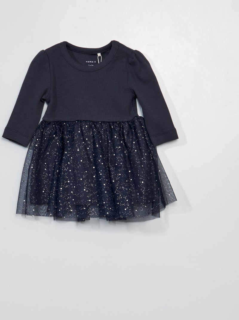 Vestido bimatéria com tule 'Name it' AZUL - Kiabi
