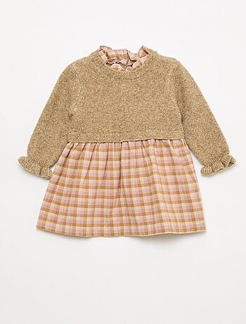 Vestido bimaterial 2 em 1 em tricô e flanela