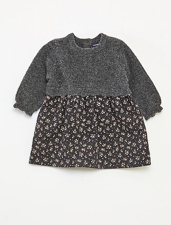 Vestido bimaterial 2 em 1 em veludo tricot