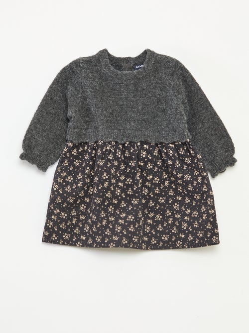 Vestido bimaterial 2 em 1 em veludo tricot - Kiabi