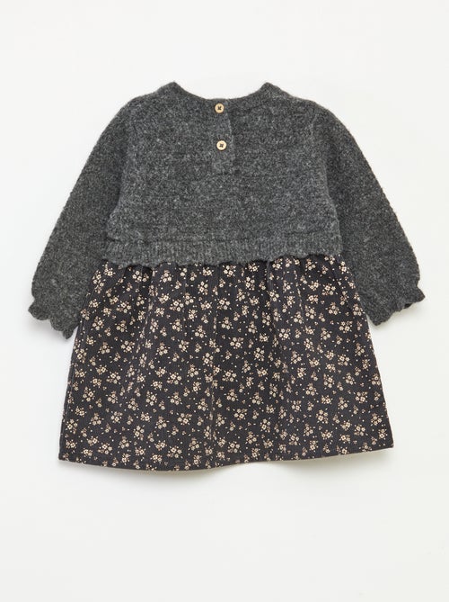 Vestido bimaterial 2 em 1 em veludo tricot - Kiabi