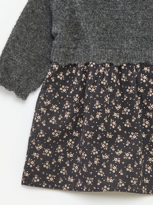 Vestido bimaterial 2 em 1 em veludo tricot - Kiabi