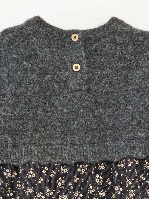 Vestido bimaterial 2 em 1 em veludo tricot - Kiabi