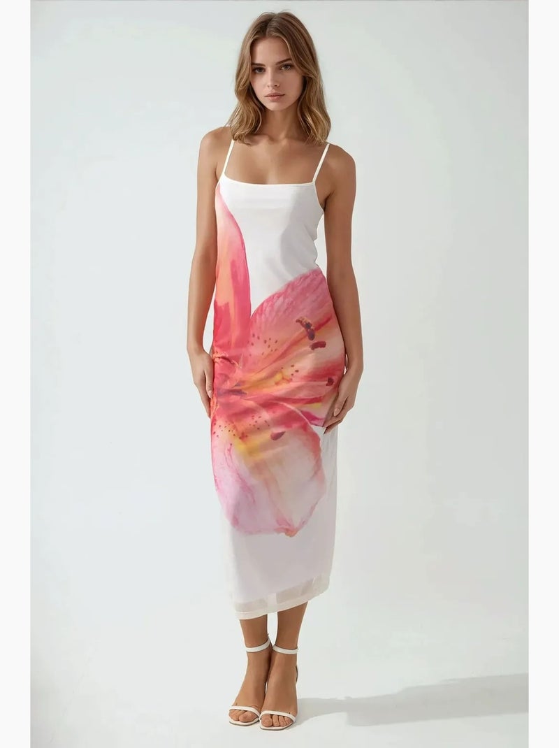 Vestido bodycon com decote quadrado e estampado floral hiccup Branco Rosa - Kiabi