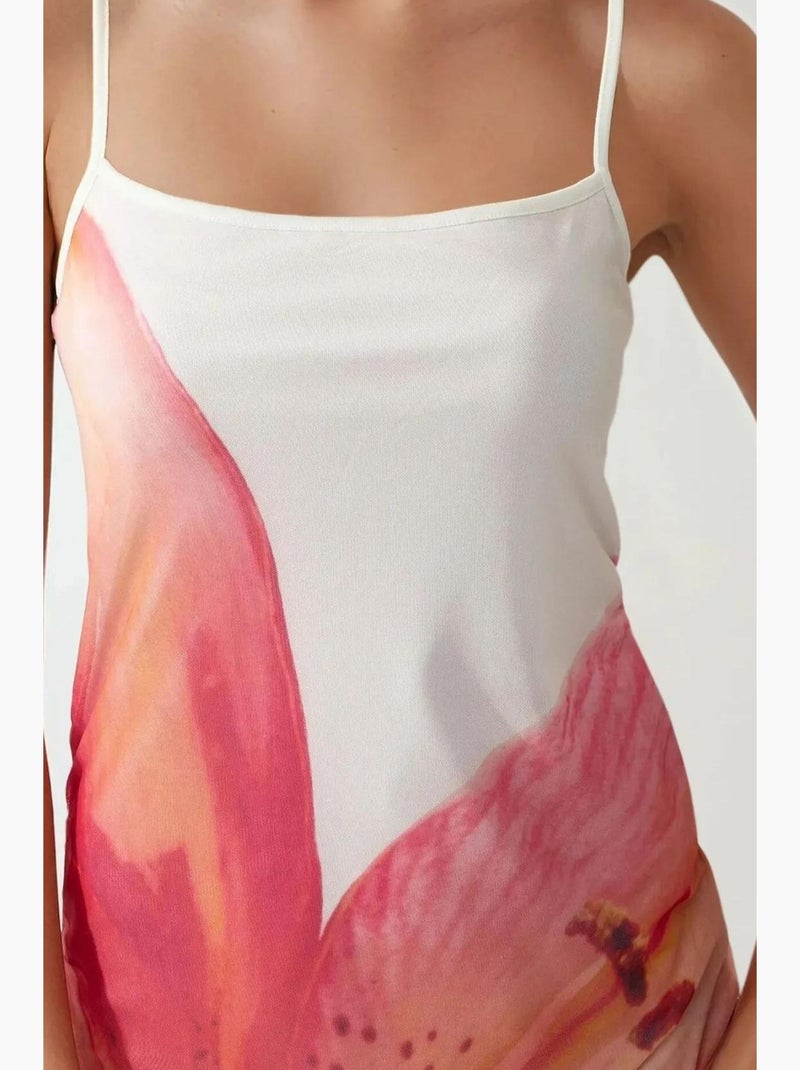 Vestido bodycon com decote quadrado e estampado floral hiccup Branco Rosa - Kiabi