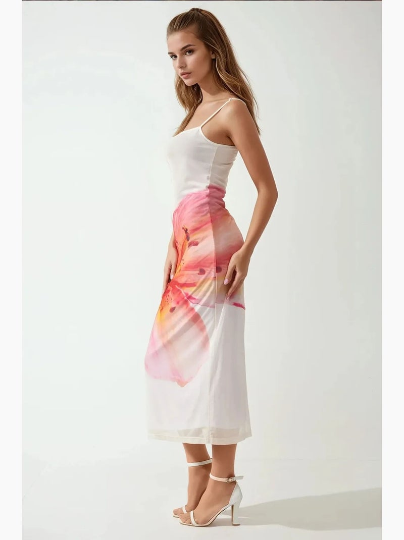 Vestido bodycon com decote quadrado e estampado floral hiccup Branco Rosa - Kiabi