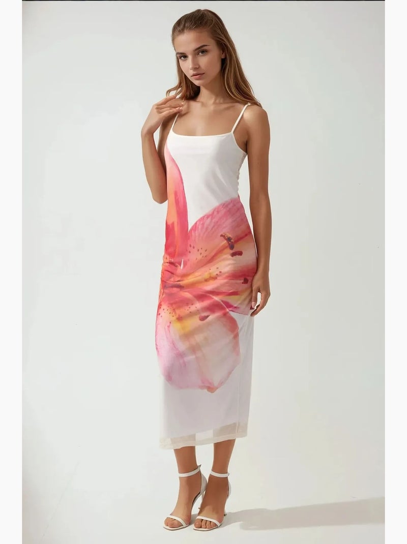Vestido bodycon com decote quadrado e estampado floral hiccup Branco Rosa - Kiabi