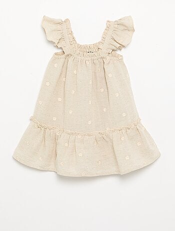 Vestido bordado sem mangas de algodão