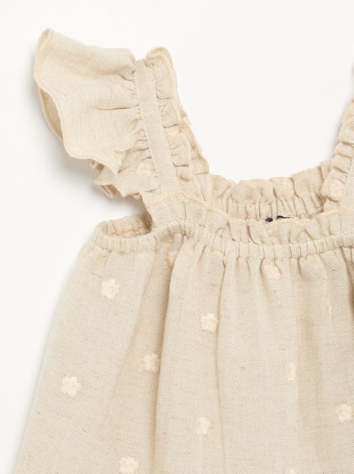 Vestido bordado sem mangas de algodão - Kiabi