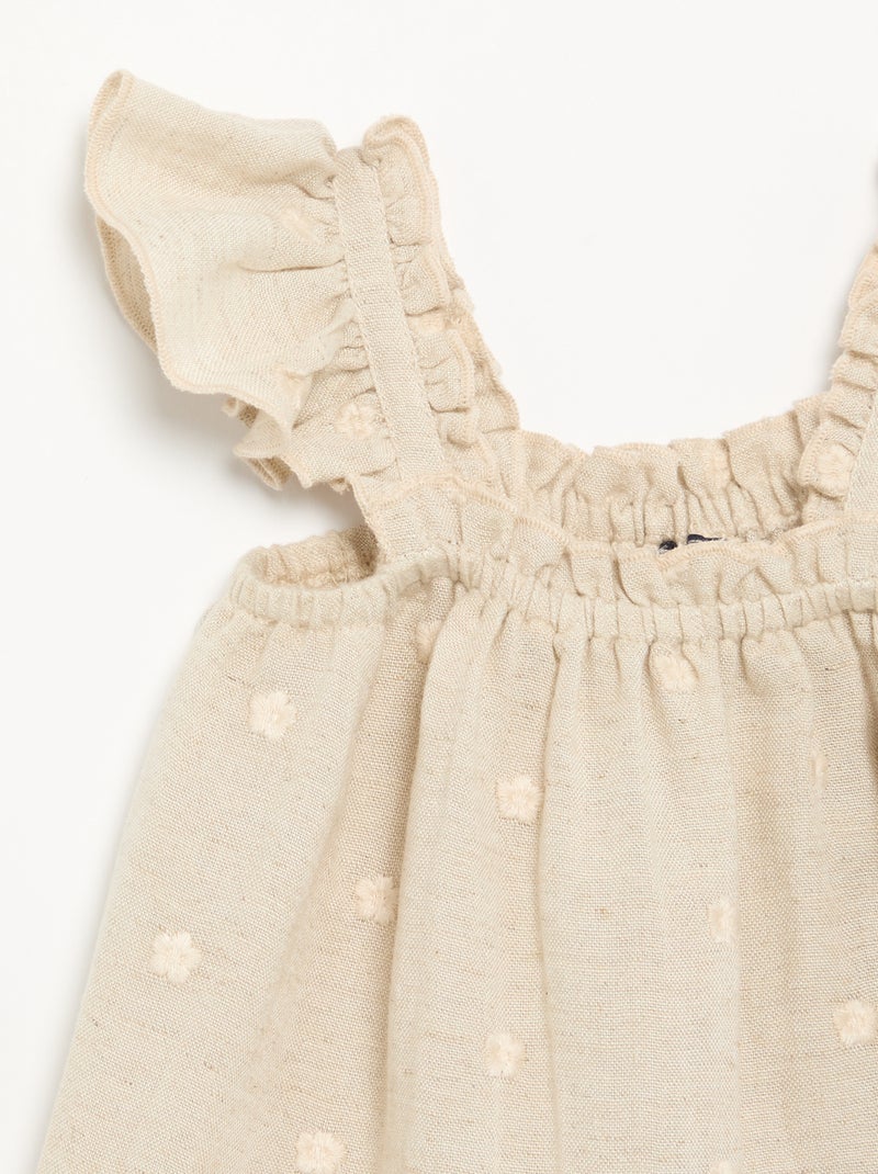 Vestido bordado sem mangas de algodão Beige - Kiabi
