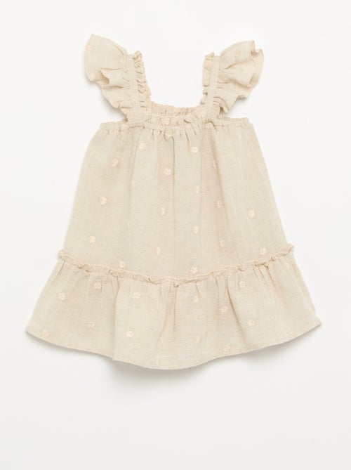Vestido bordado sem mangas de algodão - Kiabi