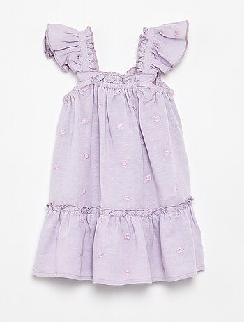 Vestido bordado sem mangas de algodão