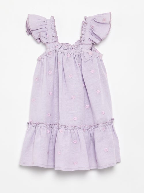 Vestido bordado sem mangas de algodão - Kiabi