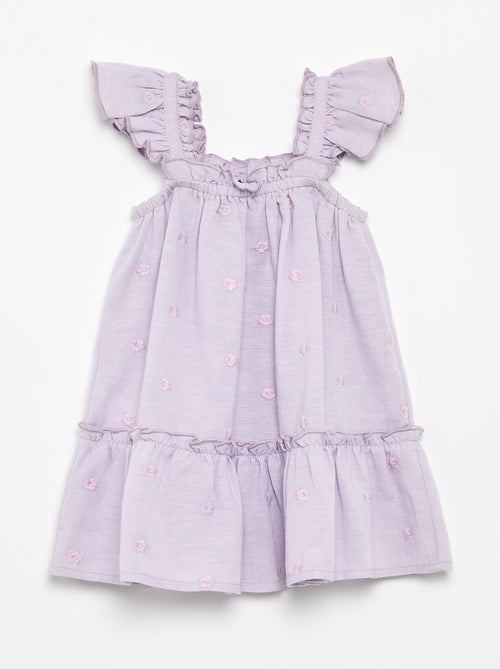 Vestido bordado sem mangas de algodão - Kiabi